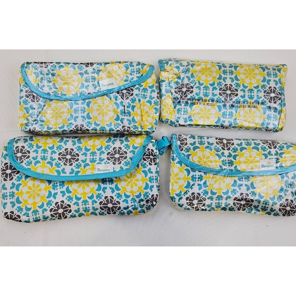 Pampers Diaper Clutch Teal Yellow Floral Medallion Travel Pouch Set 4 Pack New